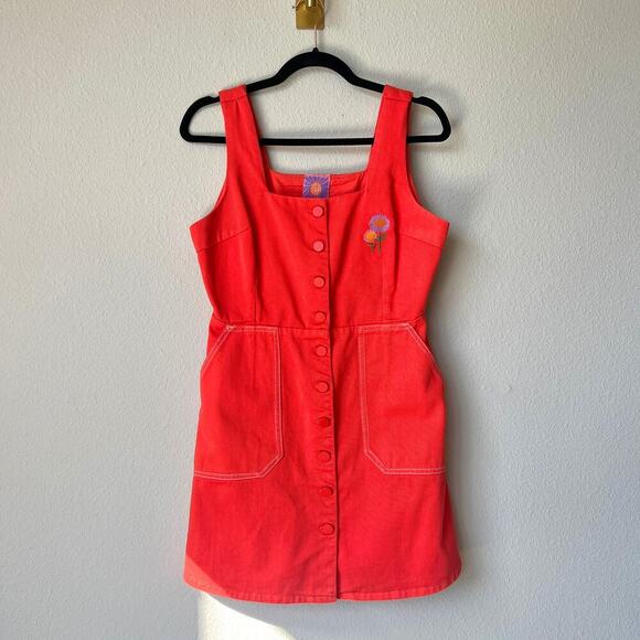 Monoprix X Make My Lemonade Red Twill Mini Dress Size M - Picture 2 of 6